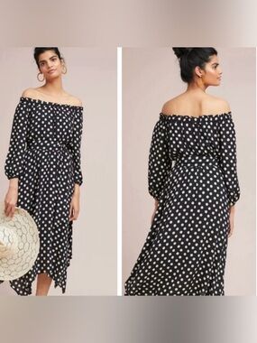 Maeve Black and Polka Dot Midi Dress- Size 12!